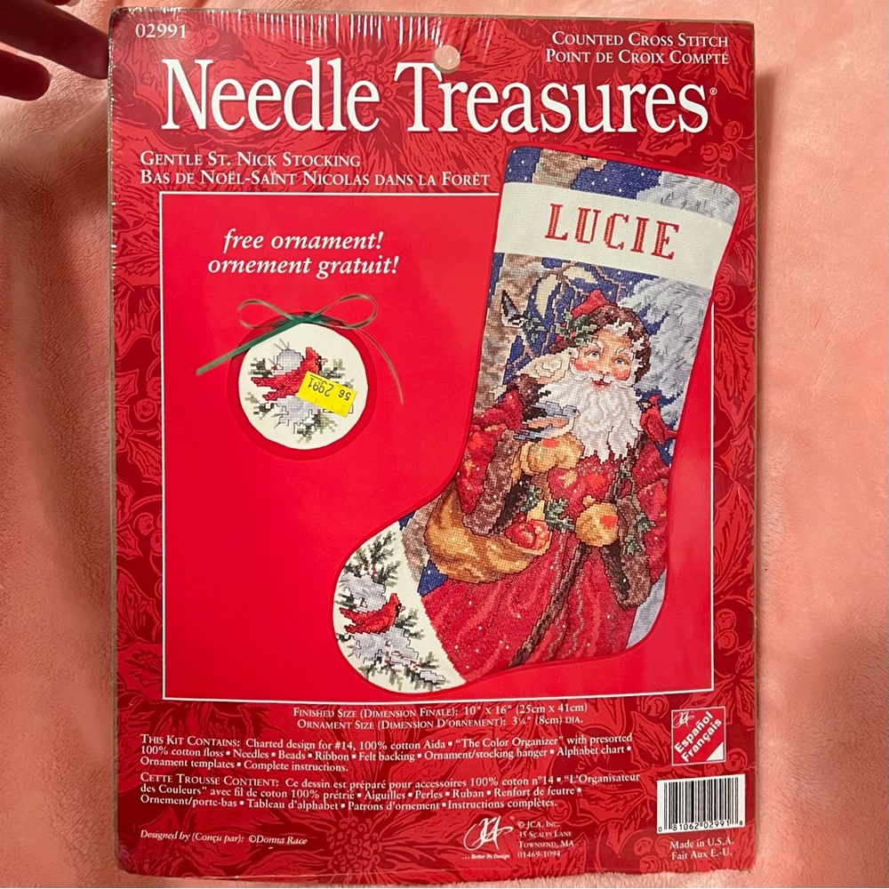 Needle Treasures "Gentle St Nick" Santa Bird Cross Stitch Stocking Kit NIP 02991